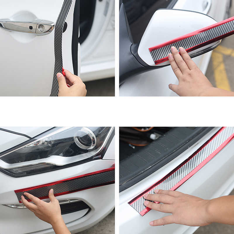Nowe naklejki samochodowe przeciw sill do drzwi ochraniacz gumowy pasek z włókna węglowego próg próg ochrony zderzaku Stylizacja samochodu