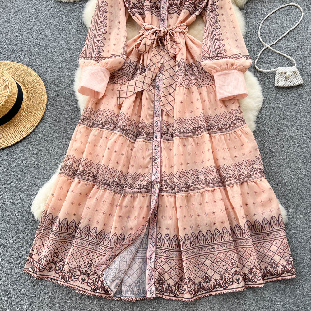 Casual Dresses New Fashion Palace Printed Dress Women Spring Summer Long-sleeved Single-breasted Party Clothes Vestidos De Fiesta 2023