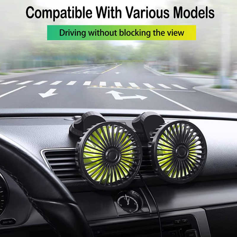 New USB Vehicle Fan Dual Head Powerful 3-Speed Dashboard Air Outlet High Airflow Fan Summer Accessories for Car Truck RV