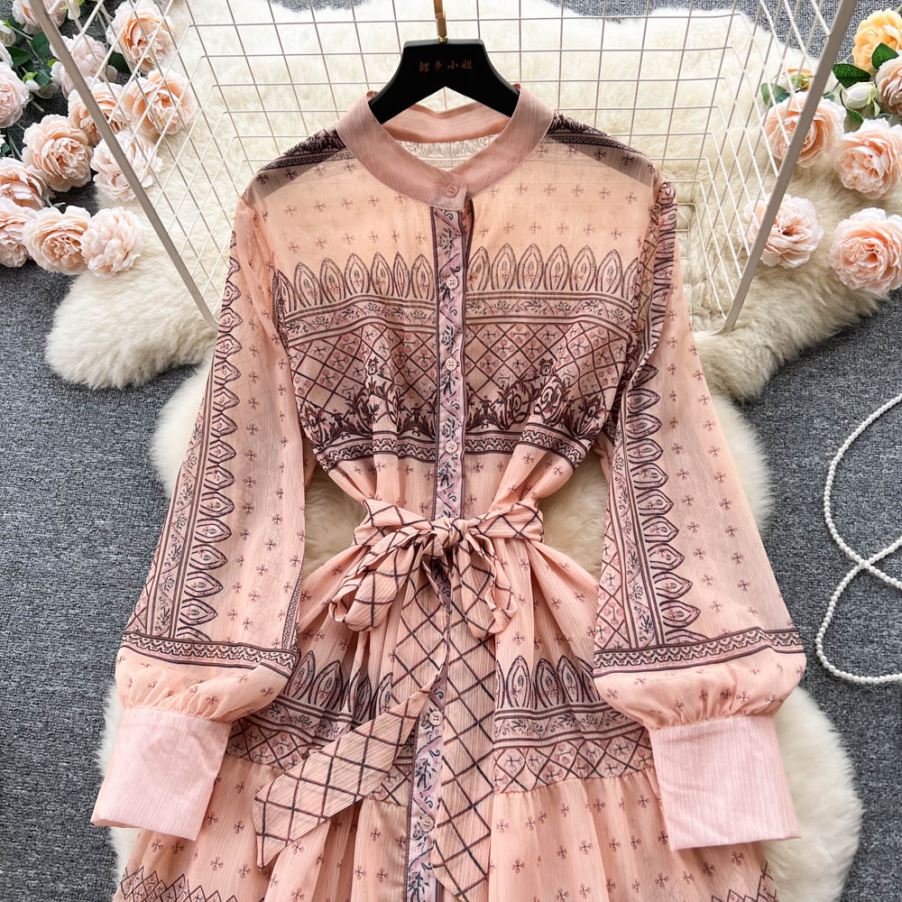 Casual Dresses New Fashion Palace Printed Dress Women Spring Summer Long-sleeved Single-breasted Party Clothes Vestidos De Fiesta 2023