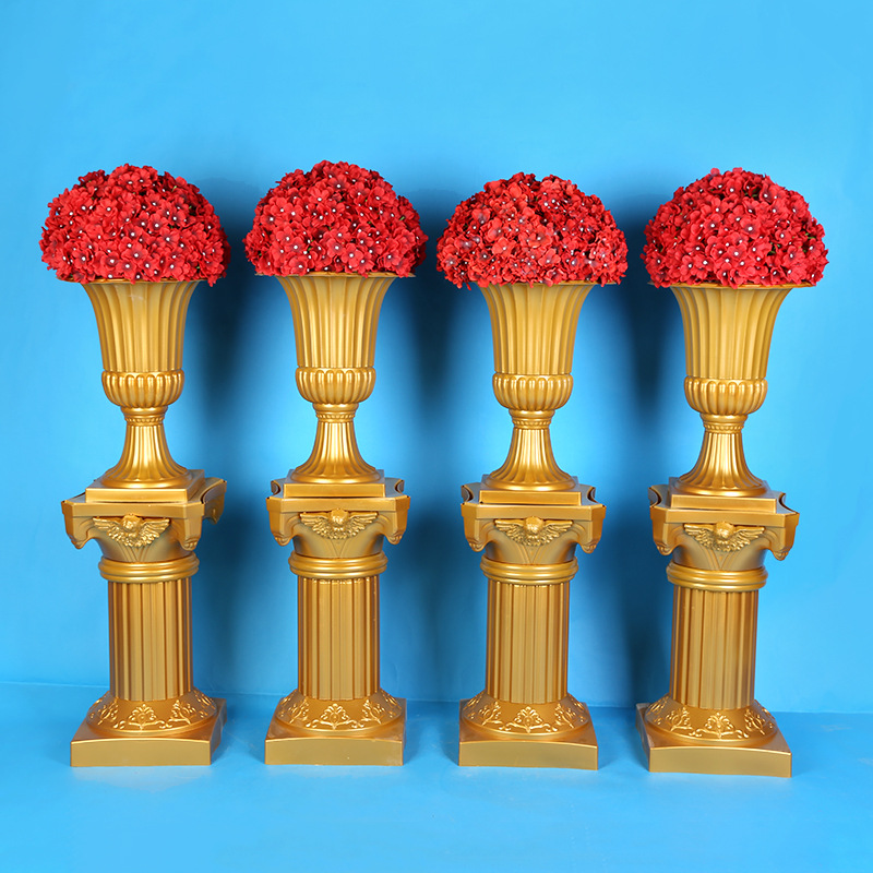 Gold Roman Columns Fashion Wedding Props Decorative Plastic Pillars Flower Pot Road Lead Stand Party Event 