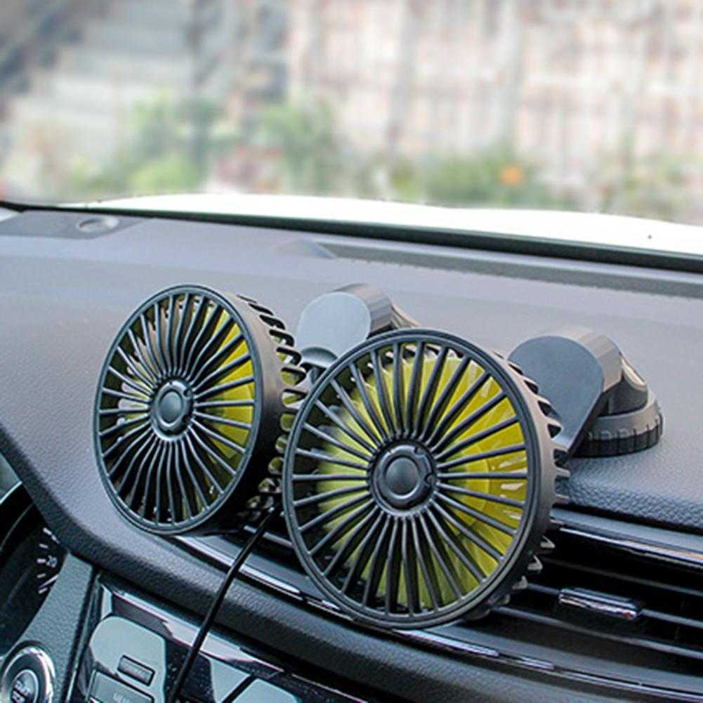 New Car Fan Cooler Dual-head Fans Large-angle Rotation Dashboard USB Fans With 3 Speed Levles For 12V/24V Car Interior Accessories