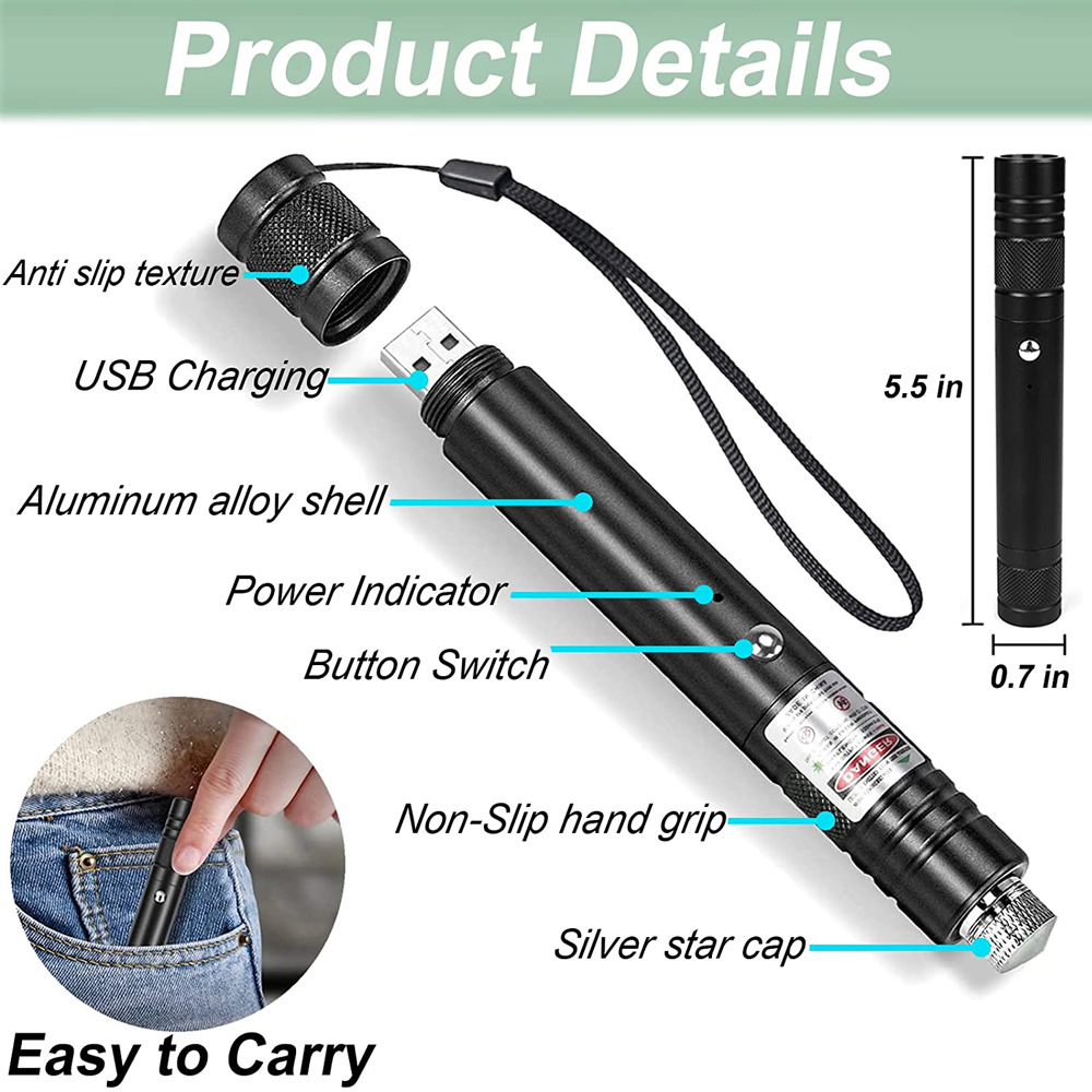 710 USB charger Laser Pointers Green Light 532nm Adjustable Focus Laser Pen with Box Package