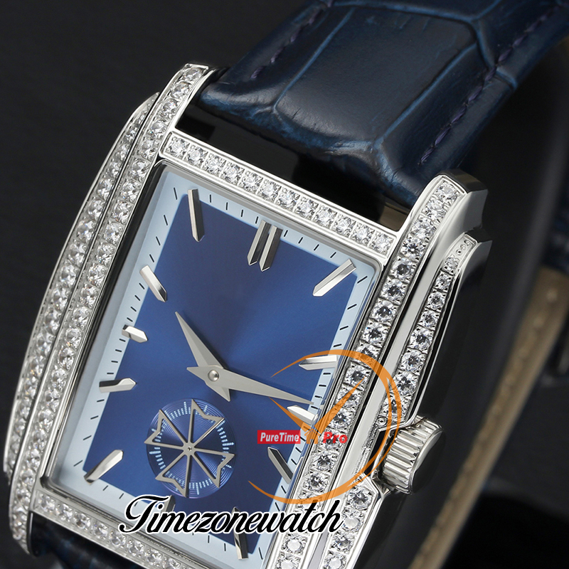 NIEUW Gondolo 5124 5124G-011 Bluedial Asian 2813 Automatische heren Watch stalen kast diamant ring blauwe lederen band 35 mm heren horloges twpp timeZoneWatch Z06
