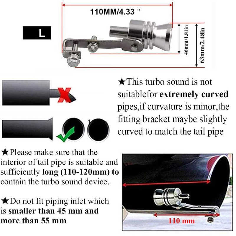 Nowy samochód motocyklowy Wydech Fake Turbo Whistle Rury Miłowski tłumik Zamknij zawór uniwersalny symulator Whistler Aluminium Srebrny S/M/L/XL