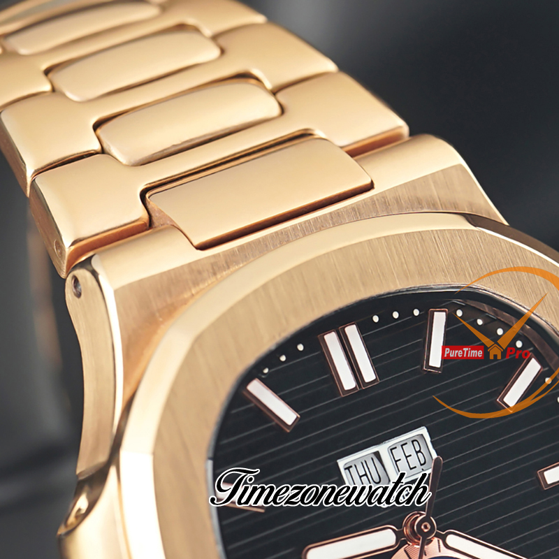 NIEUW 5726 5726/1A 5726/1A-001 Zwarte textuur wijzerplaat Aziatische 2813 Automatische heren Watch Fase Moon Rose Gold Case Bracelet Sport Perpetual Calendar Watches TimeZoneWatch Z01