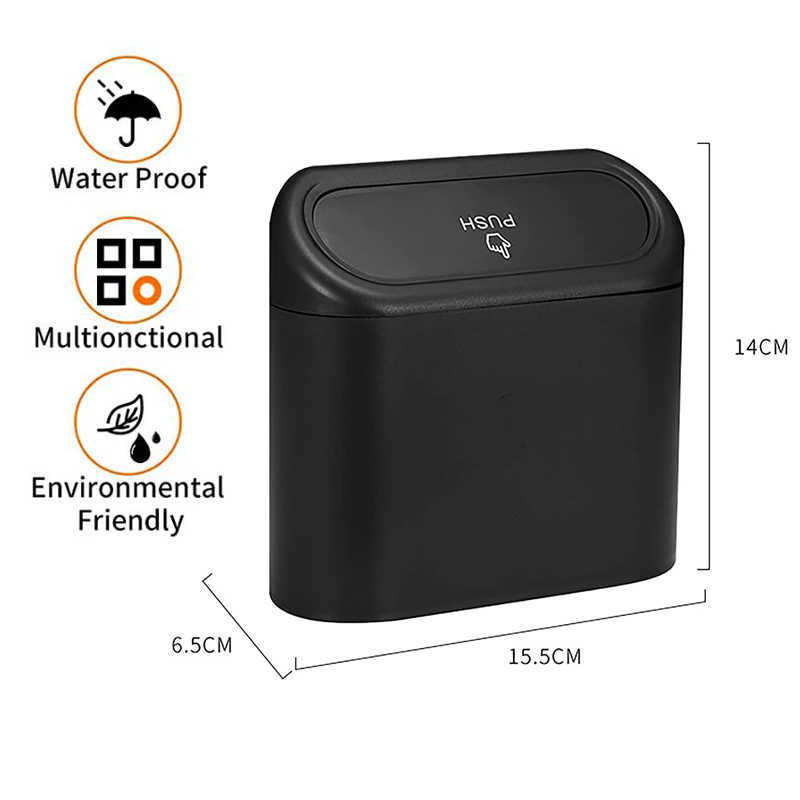 New Car Trash Bin Hanging Vehicle Garbage Dust Case Storage Box Black ABS Square Pressing Type Trash Can Auto Interior Accessories