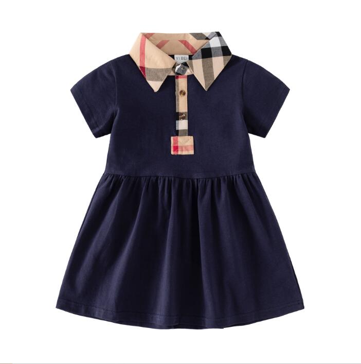 Vestidos de princesa de verano para niñas, vestido de manga corta para niñas, vestido a cuadros con cuello vuelto para niños, es, 1-6 años