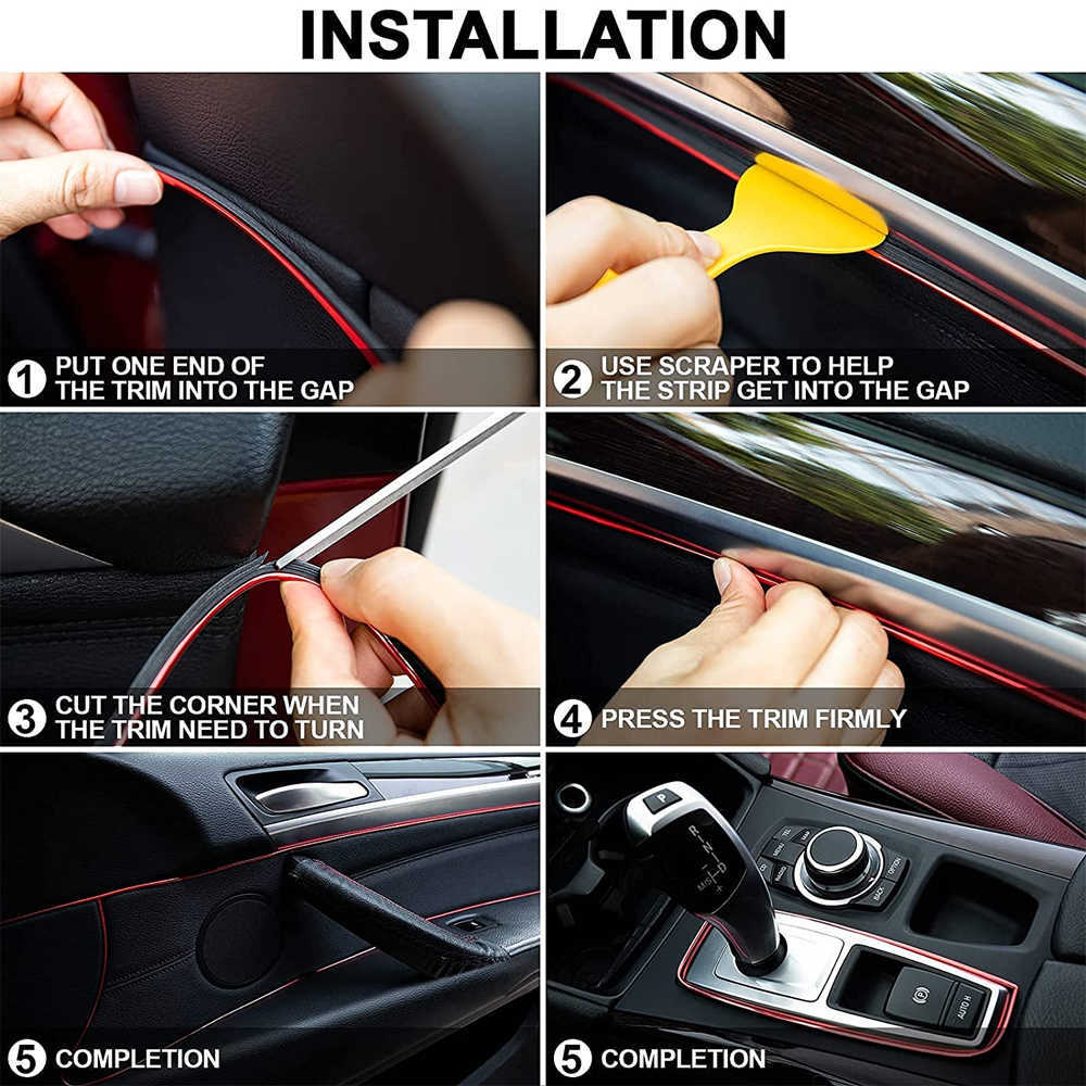 New 5M Universal Car Moulding Decoration Flexible Strips Interior Auto Mouldings Car Cover Trim Dashboard Door Edgein Car-styling