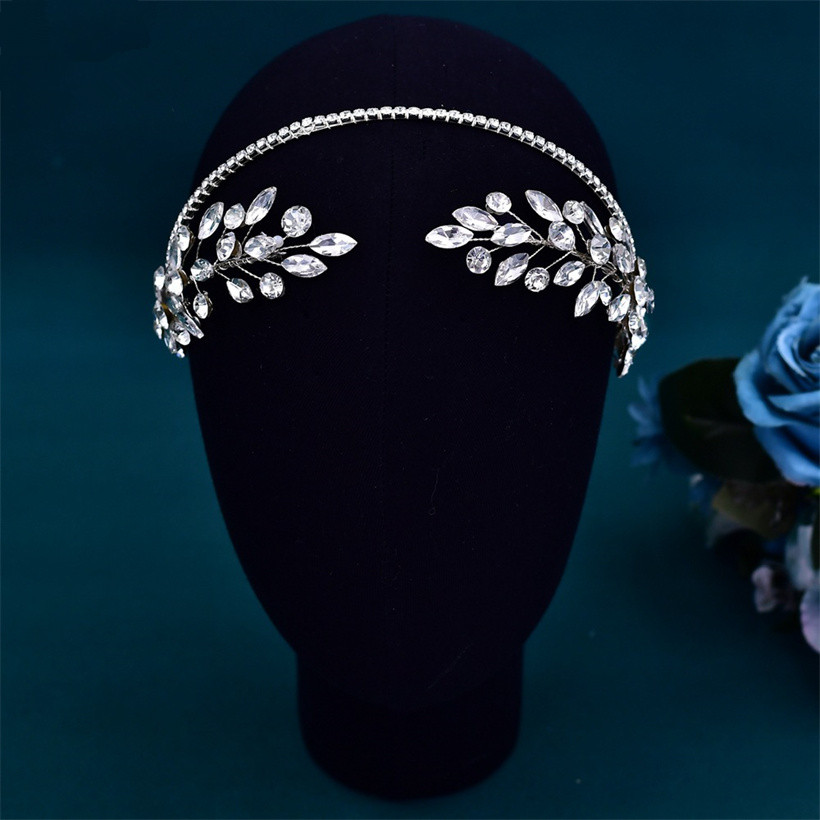 Retro Wedding Bridal Crystal Headband Leaf Hairband Pageant Crown Tiara Rhinestone Headpiece Hair Accessories Party Prom Jewelry Headdress Silver