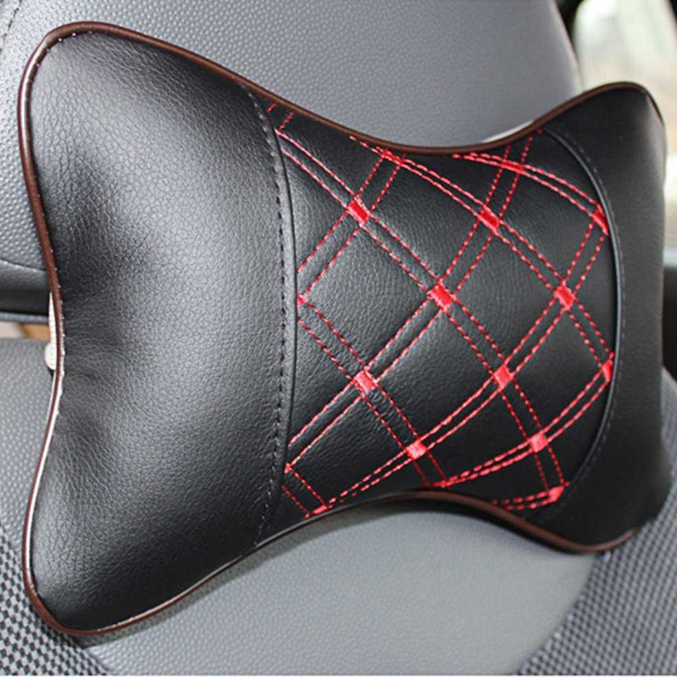 New PU Leather Car Pillows Durable Headrest Neck Rest Cushion Support Seat Accessories Auto Black Safety Pillow Universal Decor
