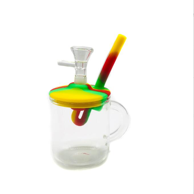 Ultimi narghilè colorati bong in silicone bottiglie d'acqua con bicchiere in vetro Becher acqua portatile pieghevole fumatori