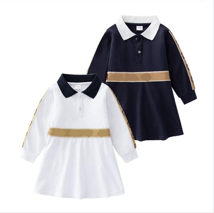 Lettres imprimées enfants marque robes printemps automne filles princesse robes bébé fille à manches longues robe enfants col rabattu robe