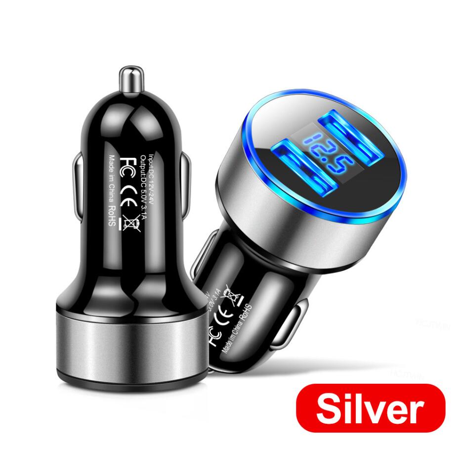 Universal LED Display Dual Ports Car Charger 3.1A 12W Chargers för iPhone 12 13 14 Samsung Huawei Tablet PC med detaljhandeln