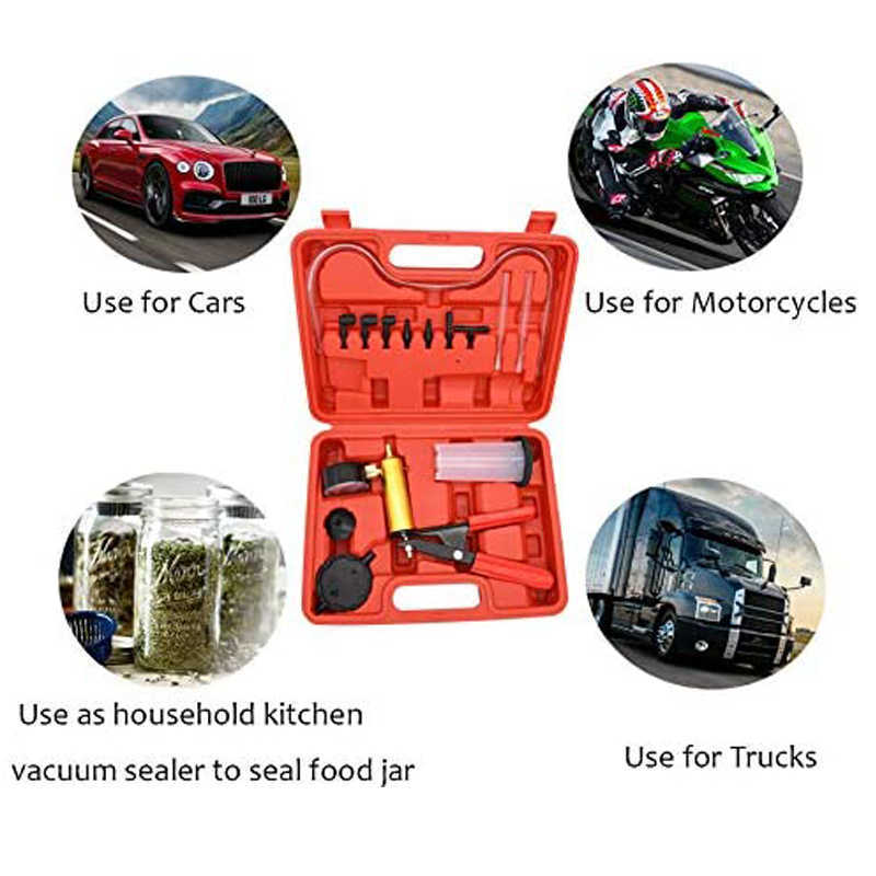 New Car Hand Tool Manual Vacuum Bleeding Brake Fluid Bleeder Tools Vacuum Pistol Pump Tester Kit Aluminum Pump Pressure Vacuum Gauge