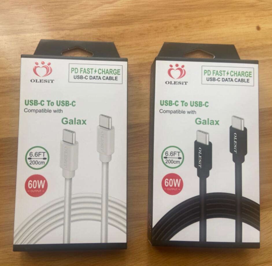 Olesit Cabos USB de Carregamento Rápido Tipo C para Tipo-c PD 60W Carga 3.6A para smartphone S22 15 pro 3ft 6ft