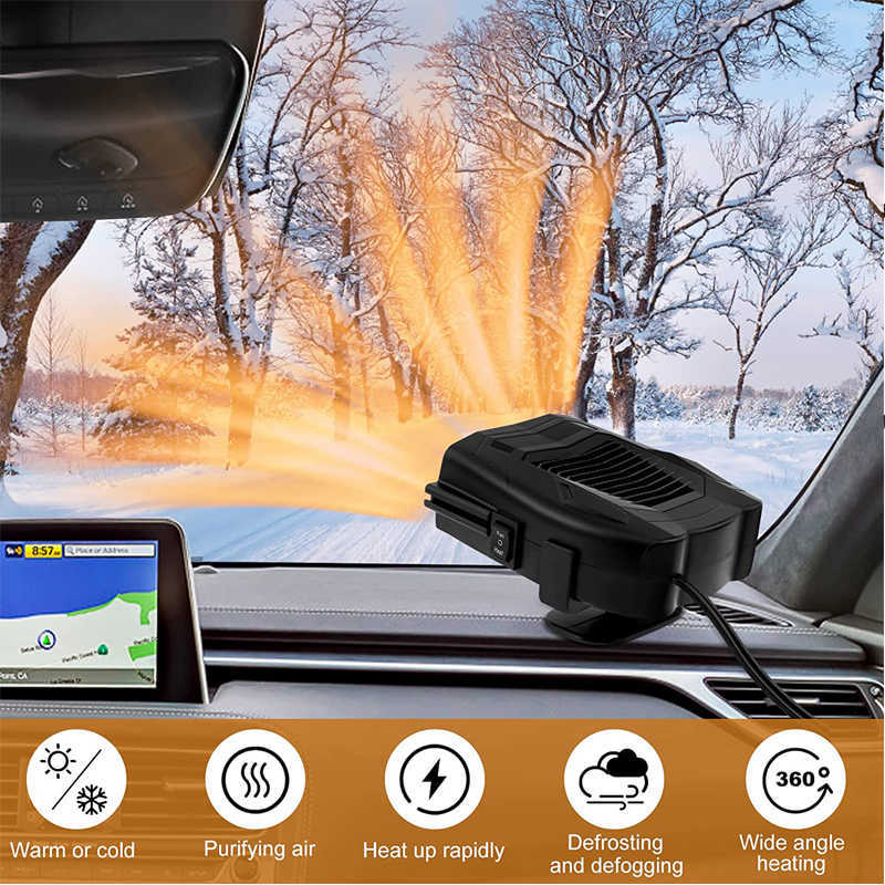 Ny 12V bilvärmare Dual Använd elektrisk uppvärmningsfläkt för husbilsbilsätesvärmare vindrutan Demister Defroster Auto Accessories