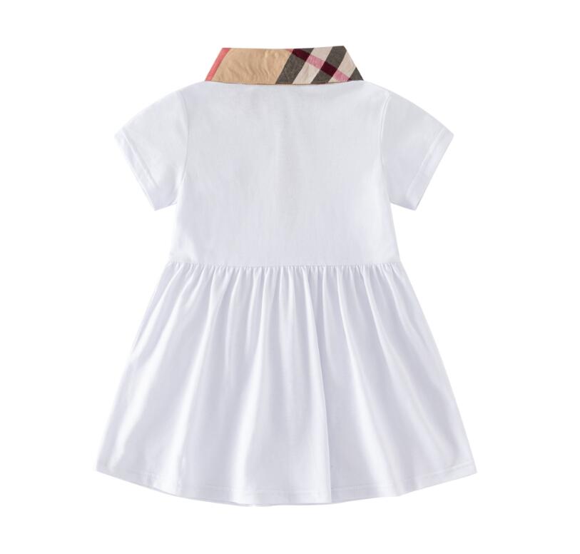 Cute Summer Girls Princess Dresses Baby Girl Short Sleeve Dress Children Turn-Down Collar Plaid Dress 1-6 Years