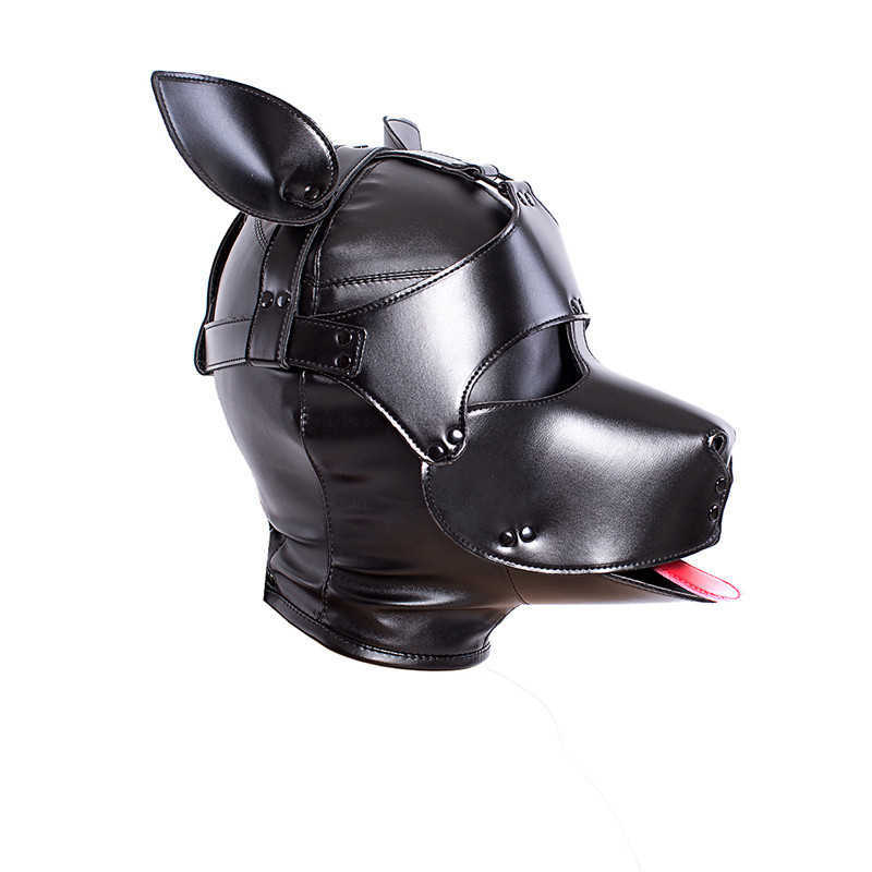 Massaggio Bdsm Bondage Maschera cani con cappuccio in pelle Fetish Schiavo Maschera di ritenuta Giocattolo sessuale uomo Donna Halloween Cosplay Copricapo SM Erotico