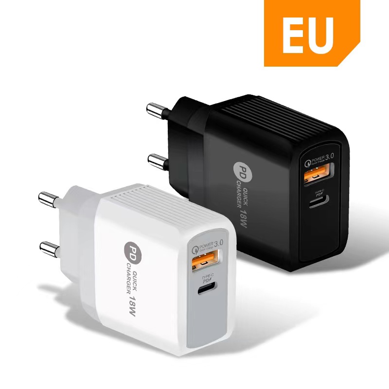 Quick Charge 3.0 PD Charger USB Type C Wall Charger Adapter لـ iPhone Samsung Xiaomi Eu US Plug Dual Ports Phone Fast Chargers Adapter