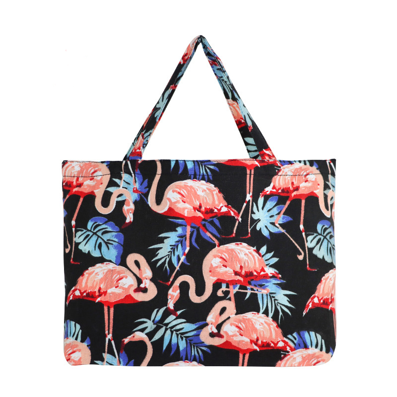 Shopping Bags Canvas Cute Leaf Flamingo Prints Environmental Protection Thickening Single Handbag