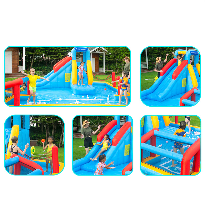 Casa de jogo ao ar livre para crianças infláveis de futebol inflável Playground Outdoor Multi Functions Water Slide Jumping Volleyball e futebol Court Sports Court Toys Fun Toys