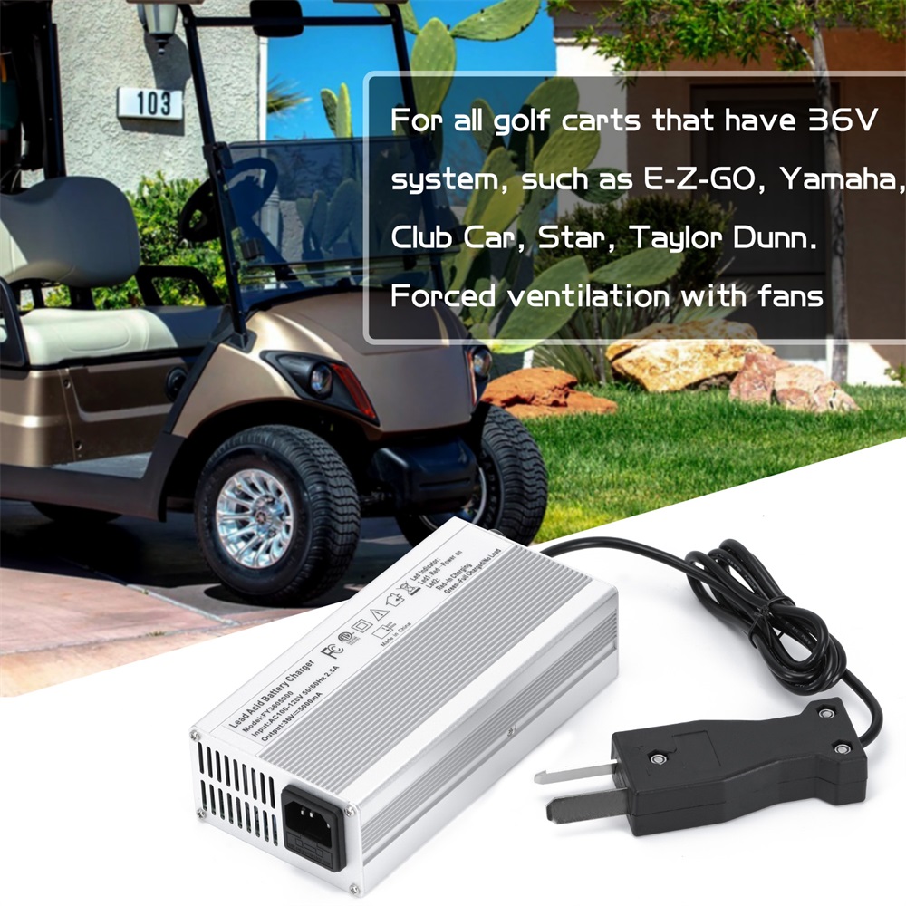 Chargeur de batterie au plomb 36V 5A avec prise tension d'entrée nominale pour tous les chargeurs de batterie de chariot de golf 36V AC 100-120V 50/60Hz 2.5A PQY-KG59
