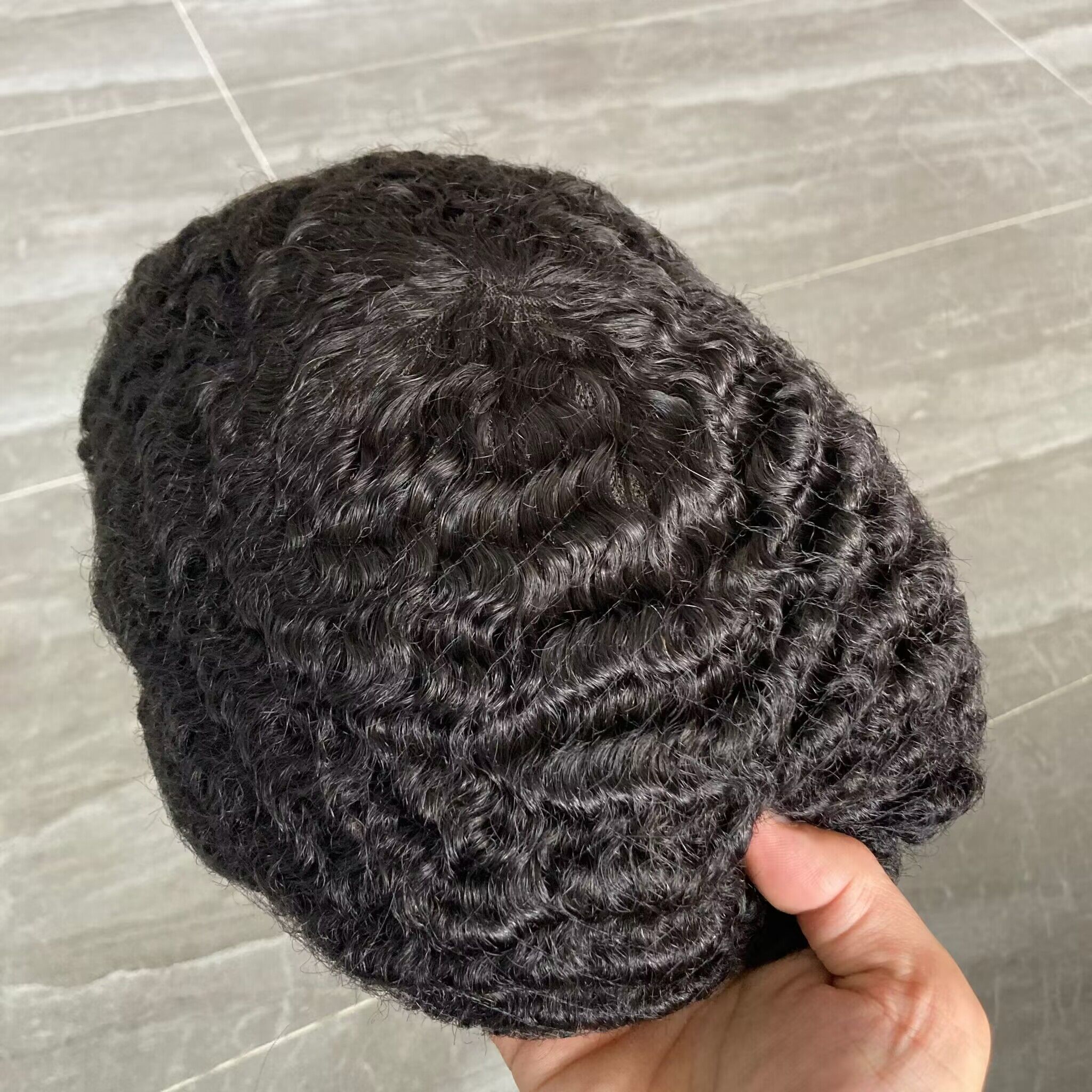 Durable Mono Lace 100% Cheveux Humains 10mm 360 Waves Afro Hommes Toupee Usage Quotidien Respirant Jet Black Système de Prothèse de Cheveux Indiens