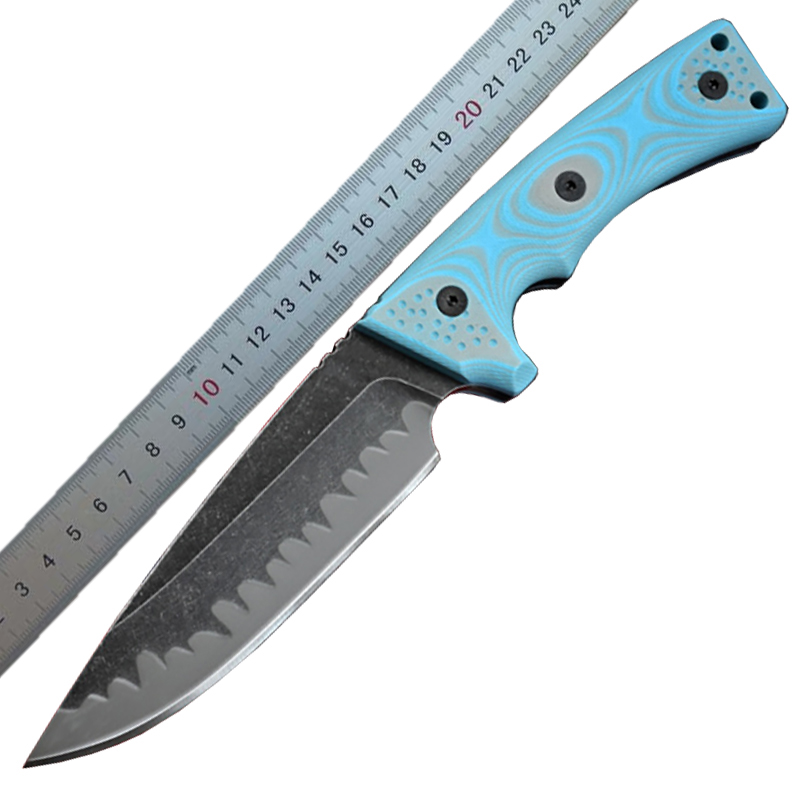 Top Quality M35 Strong Survival Straight Knife Z-wear Stone Wash Drop Point Blade Full Tang Blue G10 Handle Outdoor Fixed Blade Tactical Knives