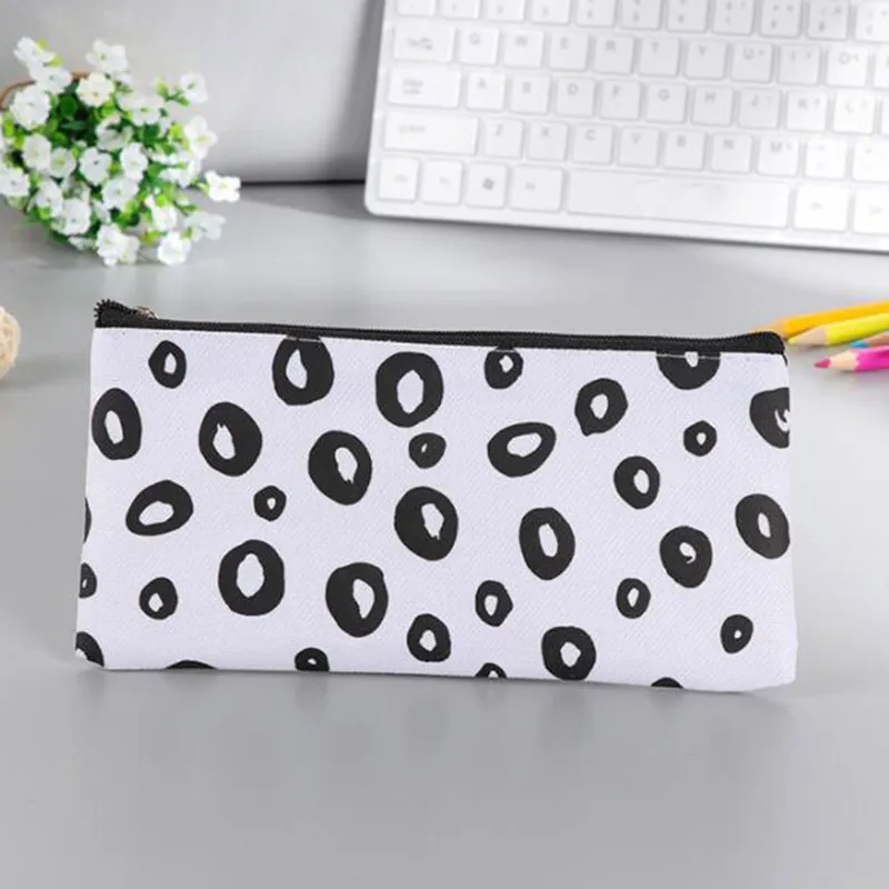 wholesale Black Striped Pencil Bag Pocket Cosmetic Pencils Pens Holder Storage Case Bags Office School Supplier