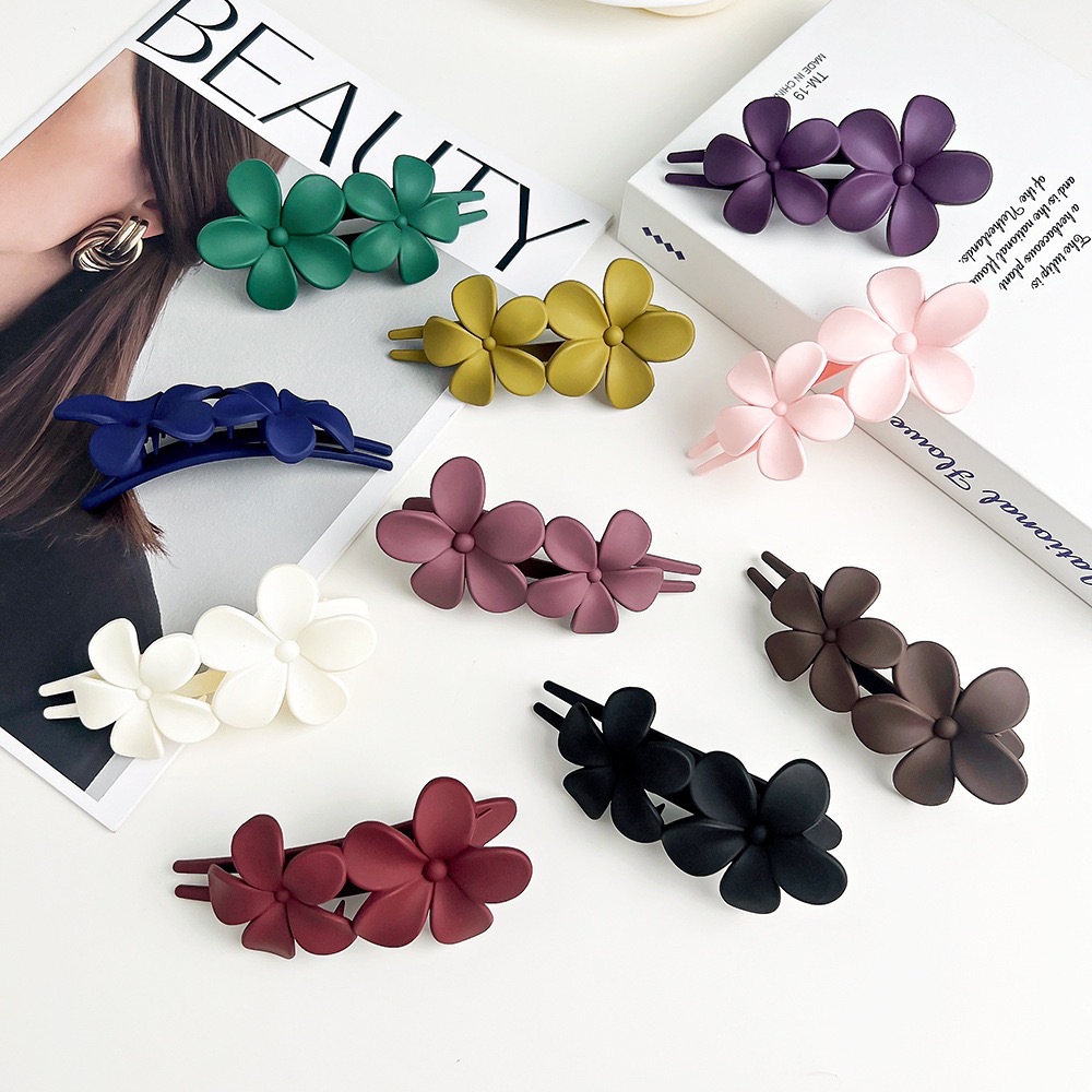 S3646 Fashion Jewelry Women's Harts Hairpin Hair Clip Bobby Pin Lady Girls Double Flower Barrette Big Duckbill Hair Accessories