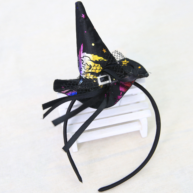 Halloween Witch Pointed Hat Hoop Decoration Ghost Festival Ball Performance Head Buckle Witch Hat Bow Tie Spetshår