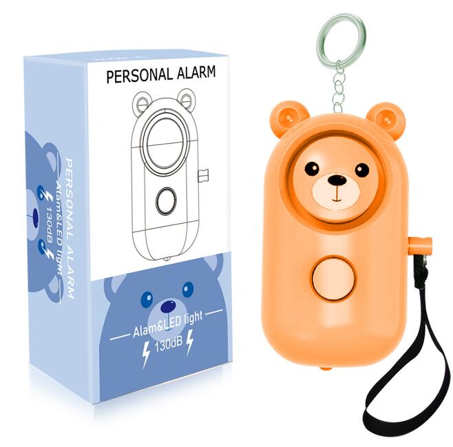 130dB ABS Bear Alarm Keychains Personlig LED -ficklampa Självförsvar Keyrings Säkerhet Säkerhetsvarning Anordning Nyckelkedja för kvinnor Män barn äldre