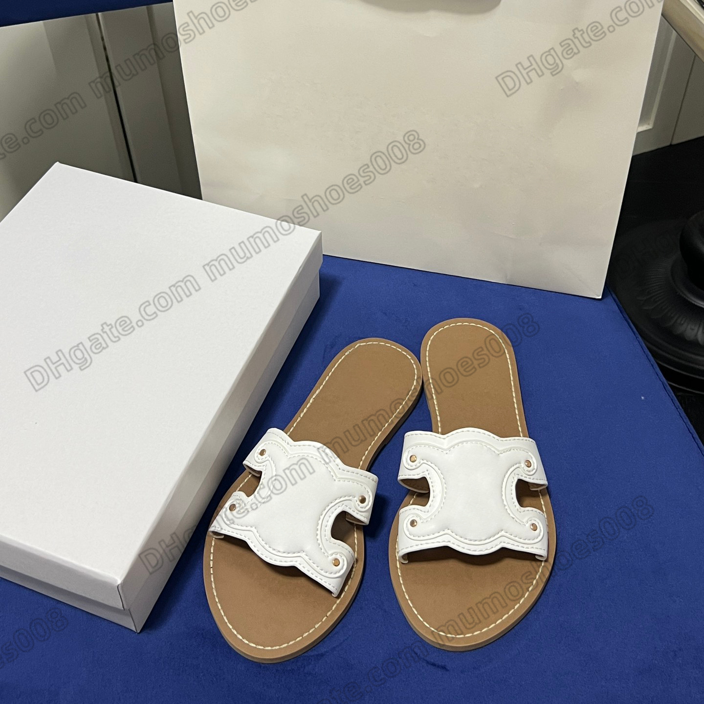 luxury sandals slippers designer women's TRIOMPHE mules cow leather summer beach durable slides genuine leather slippers with box