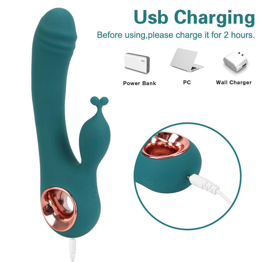 USB -uppladdningsbar dildo kanin vibrator sexleksaker för kvinnor vaginal anal massager spot klitoris stimulering 10 frekvens förlängning