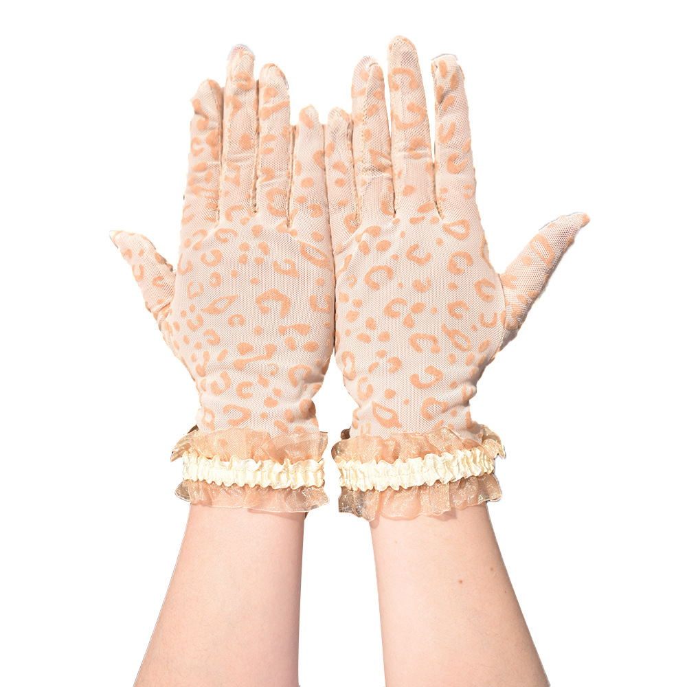 Women's Fashionable Leopard Print Breathable Mesh Gloves For Driving Sun Protection Gloves