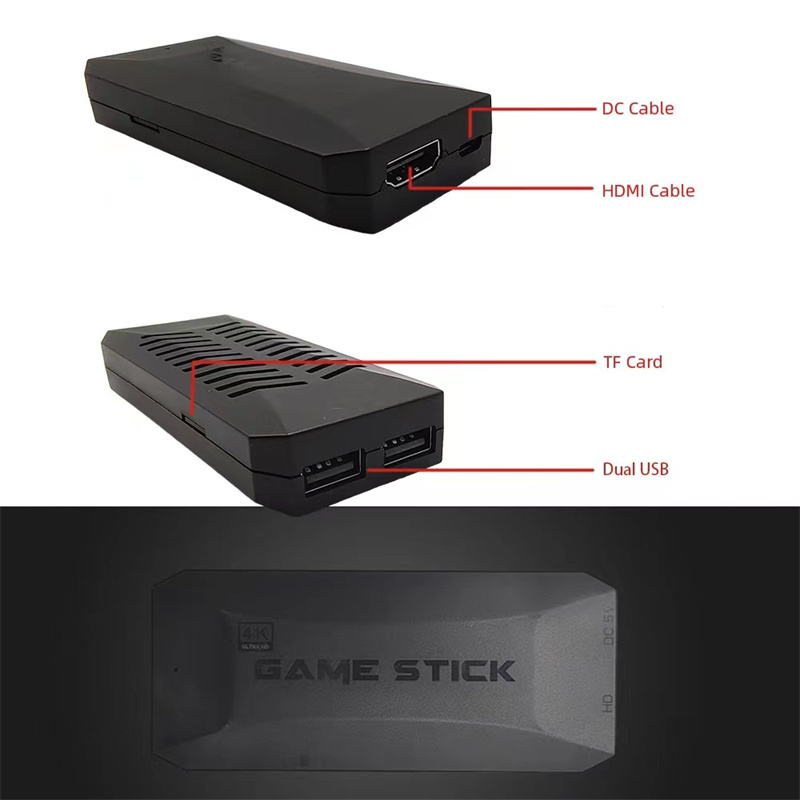 Console de jeu M16 Boîte de jeu TV sans fil avec double poignée de contrôleur 3D 4K Haute définition 64G / 128G Media Player Game Stick avec boîte de vente au détail