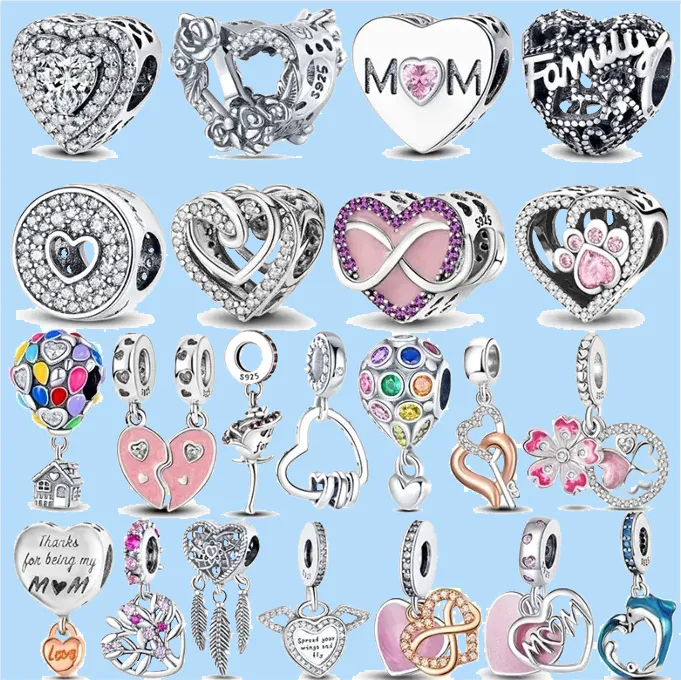 925 charmpärlor tillbehör passar pandora charms smycken grossist oändlighet kärlek mamma hjärtpärl