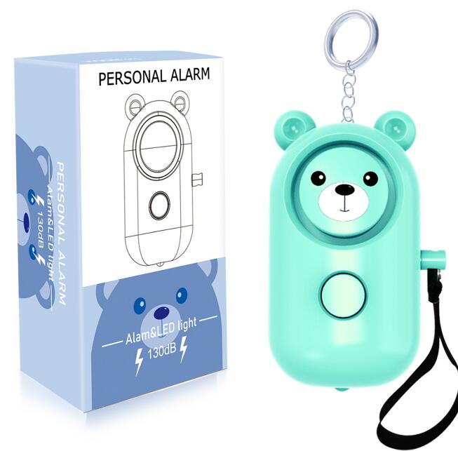 130dB ABS Bear Alarm Keychains Personlig LED -ficklampa Självförsvar Keyrings Säkerhet Säkerhetsvarning Anordning Nyckelkedja för kvinnor Män barn äldre