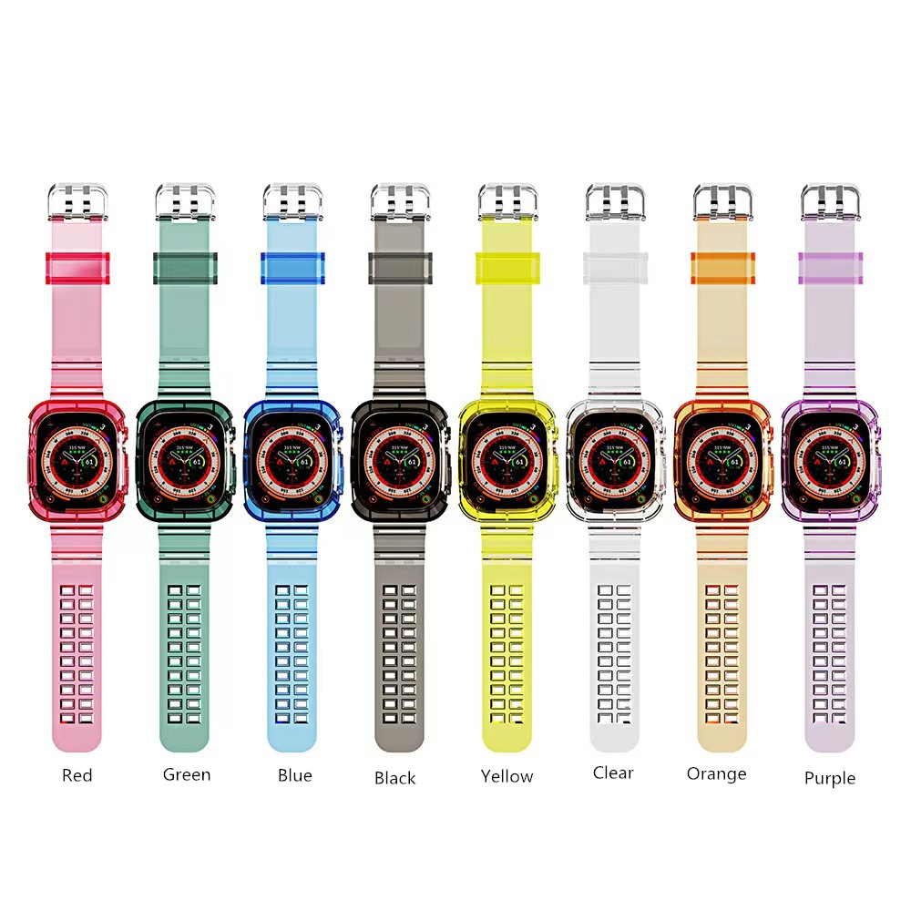 Bracelets en TPU Gradient Color Band Watchcase One-piece Full Protective Remplacement Bracelet Bands pour Apple Watch iWatch Series 8 7 6 SE 5 4 3 Taille 40/41 44/45mm Ultra 49mm