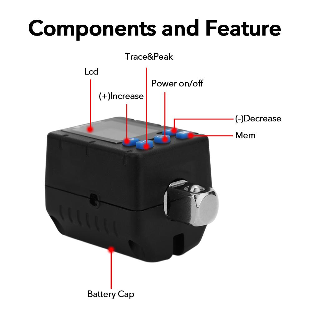 Moersleutel Digital Torque sleutel 0,3340 nm verstelbare koppelmeteradapter Professionele elektronische koppelversleutelingsinspectie Reparatiehulpmiddelen