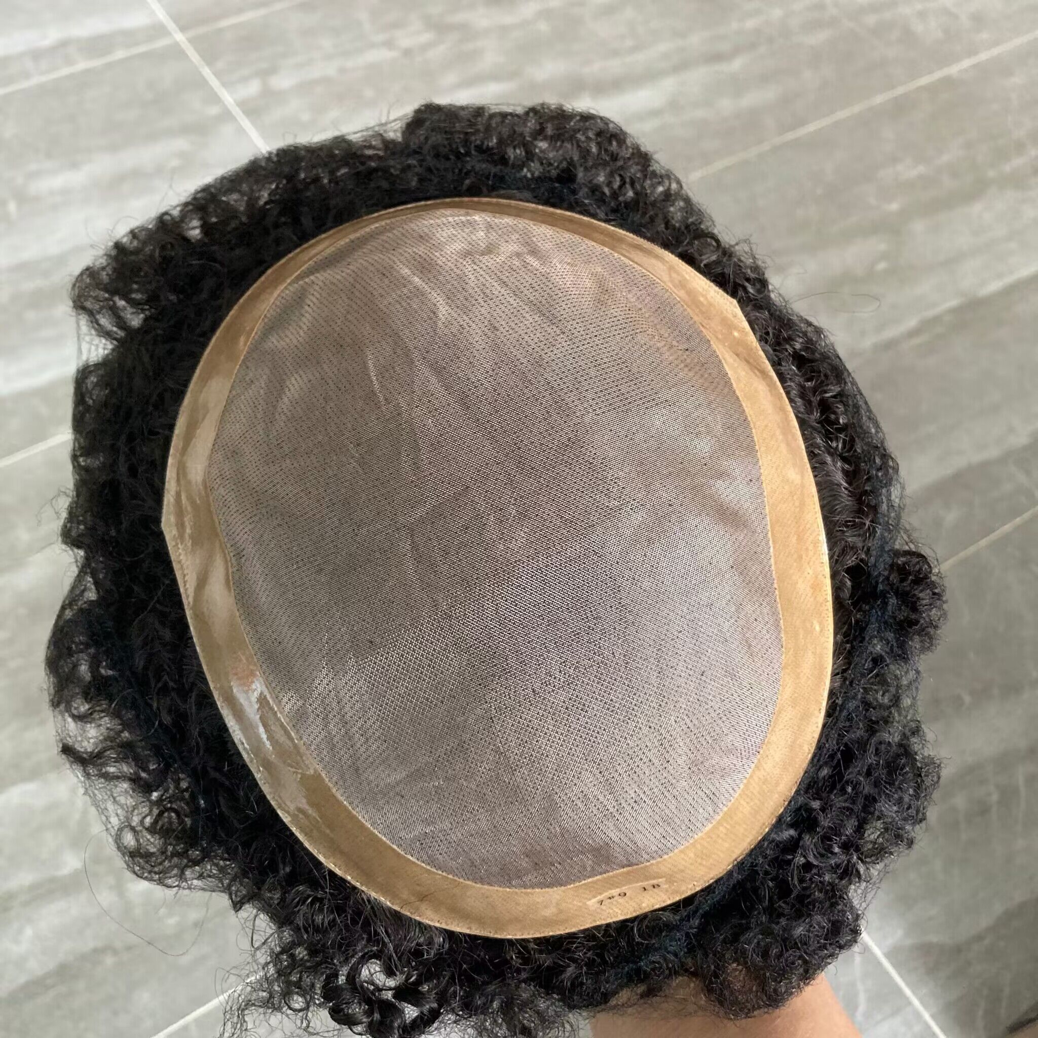 Durable Mono Lace 100% Cheveux Humains 10mm 360 Waves Afro Hommes Toupee Usage Quotidien Respirant Jet Black Système de Prothèse de Cheveux Indiens