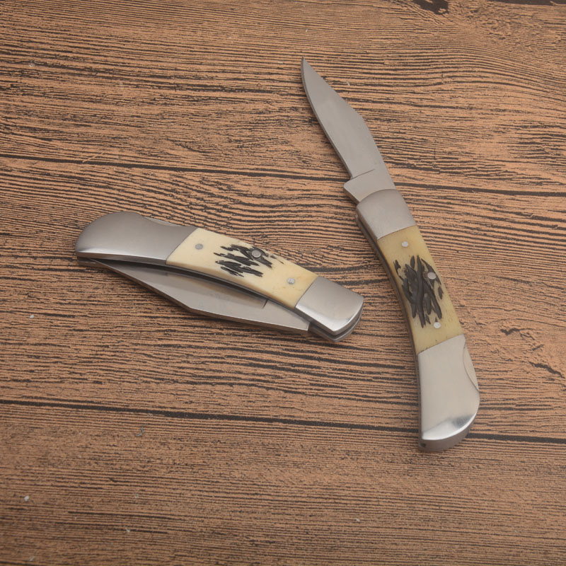 Hot G2051 Pocket Folding Knife D2 Satin Blade staal/hertenhoornhandgreep Outdoor Camping Wandelen EDC Folder Knives