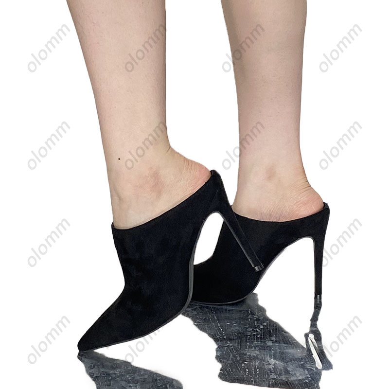 Olomm Handmade Women Mules Sandaler Faux Suede Sexig stiletthäl pekade tå underbara 9 färger Party Prom Shoes Storlek 5-15