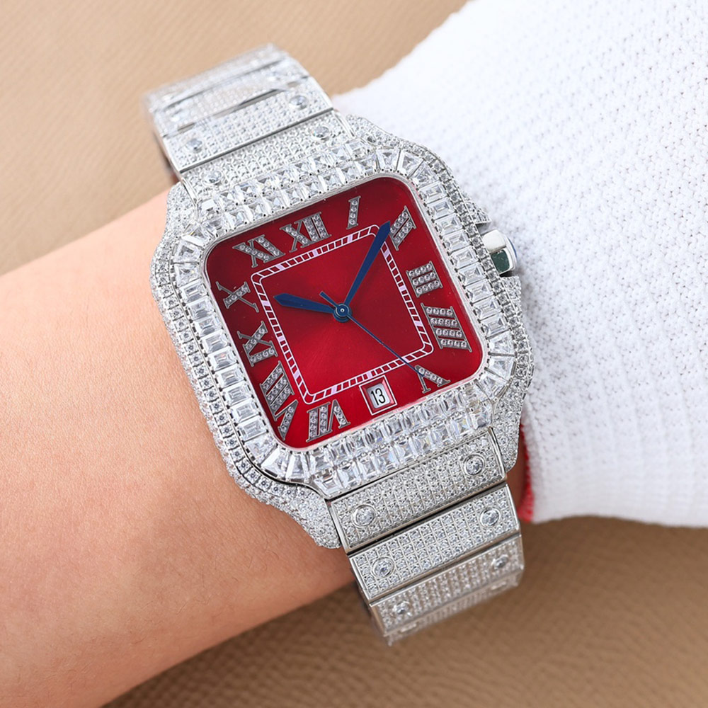 다이아몬드 시계 남성 자동 기계식 8215 시계 40mm 비즈니스 여성 손목 시계 다이아몬드 스터드 스틸 브레이슬릿 Montre de Luxe