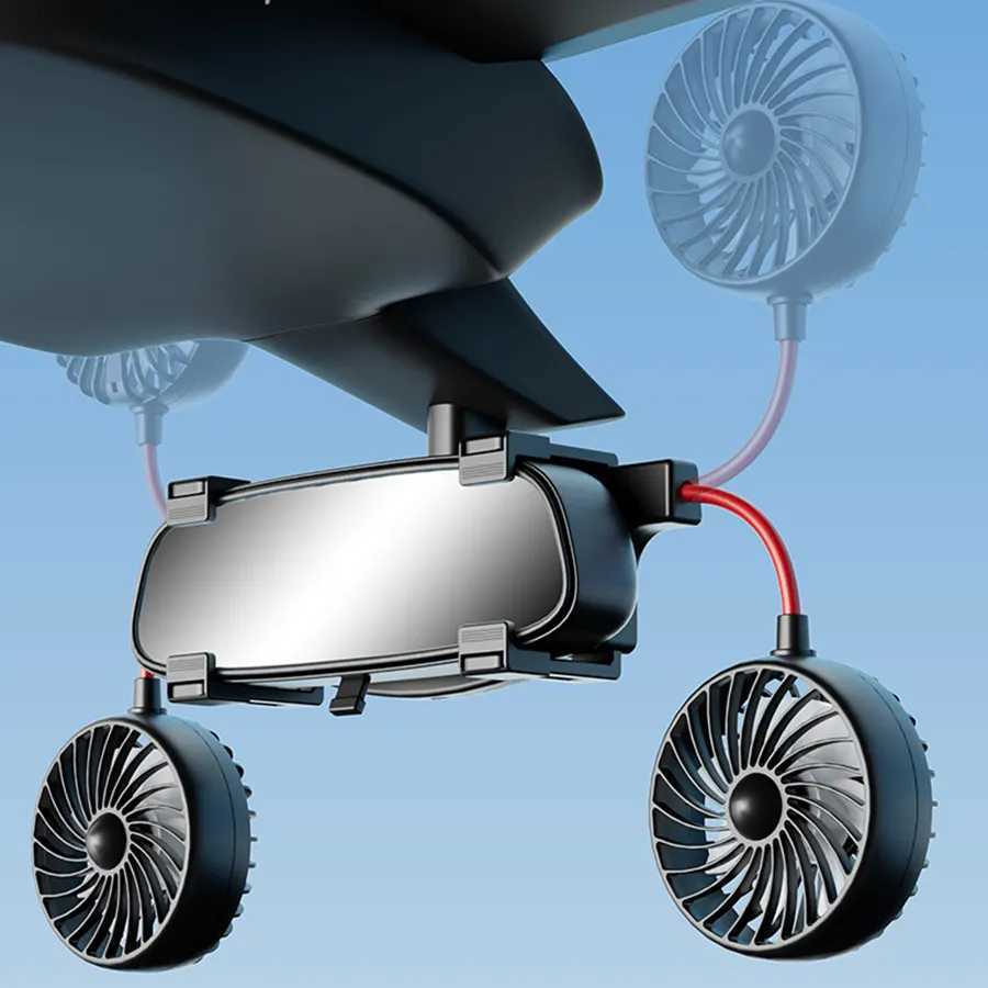 Nowy podwójny samochód USB 12/24V wentylator chłodzący USB lusterka wsteczna Montowany samochód elektryczny wentylator 360 Regulowany wentylator dla pojazdów ciężarowych SUV
