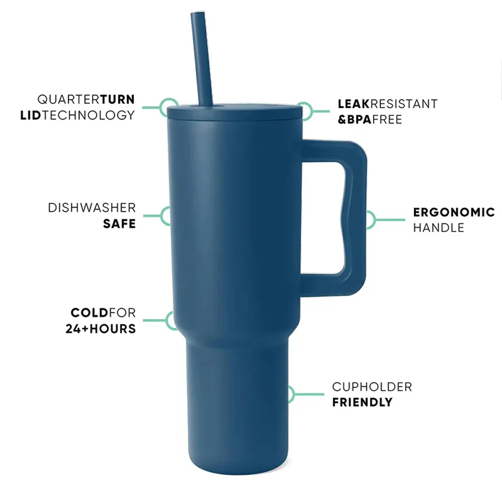 Gobelet moderne de 40 oz avec poignée, couvercle en paille, bouteille d'eau isolée et réutilisable en acier inoxydable, tasse de voyage, tasse à café glacé