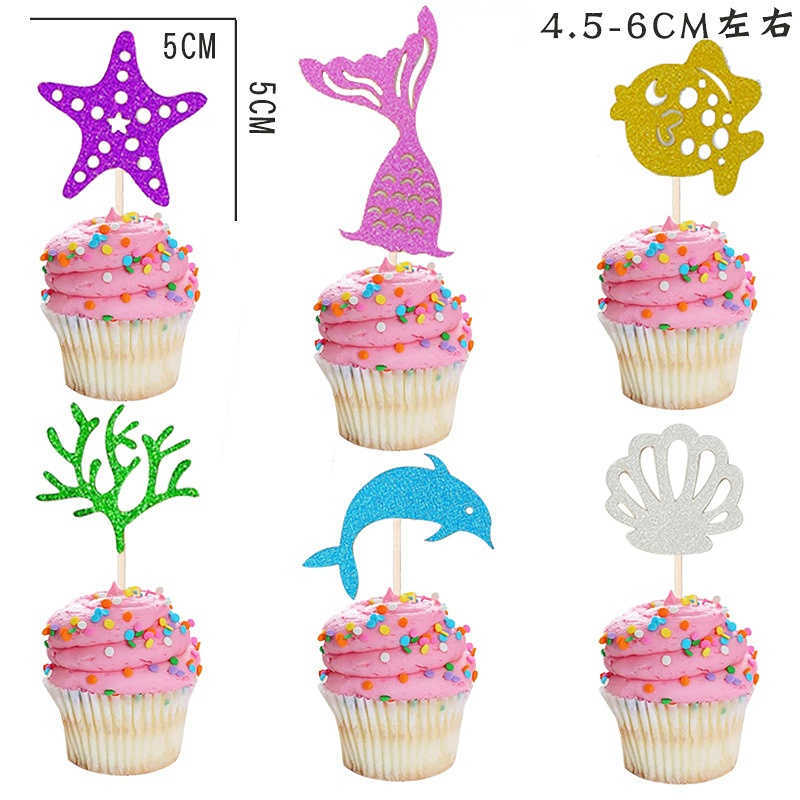 Inserts de décoration de fête de princesse inserts de table de dessert d'étoile de mer inserts de gâteau de queue de poisson de fête d'anniversaire