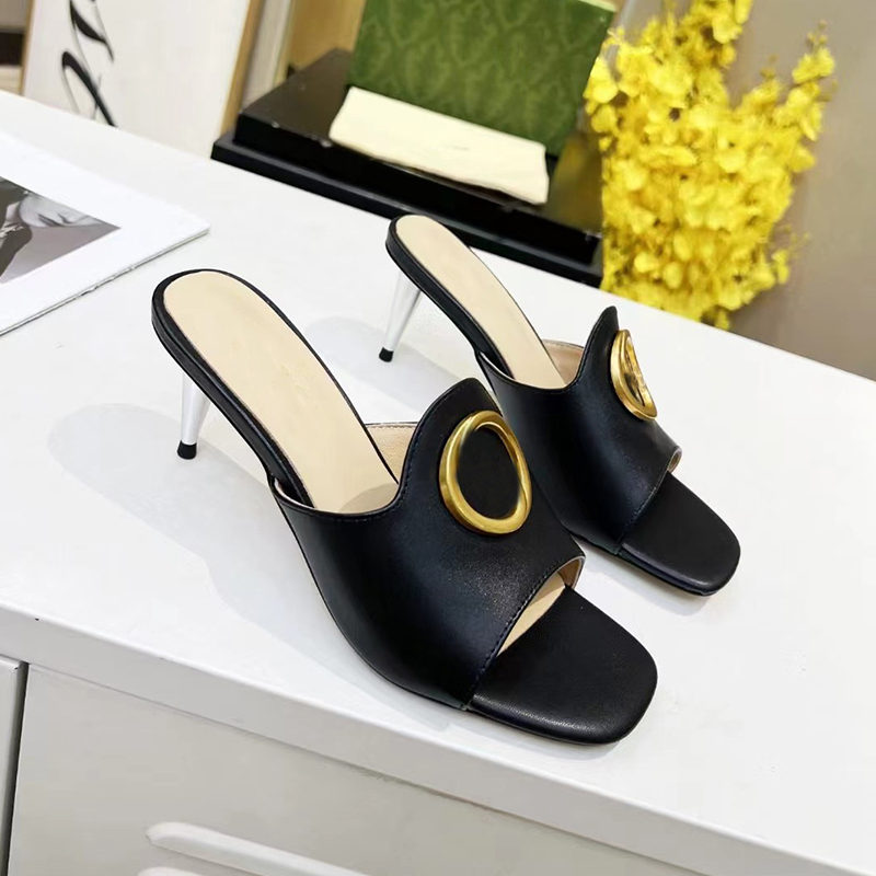 Designer luxury High Heels Dress Shoes brand Slippers Mules Slides Footwear Rhinestone real silk Chunky Block Slip-On Open Toe fashion Street Style sandal