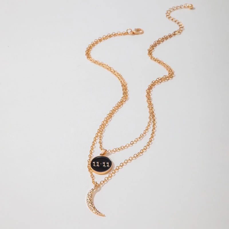 ファッション幾何学ムーンペンダント女性のミニマリスト合金メタルドロップオイルネックレス用の二重層ネックレス